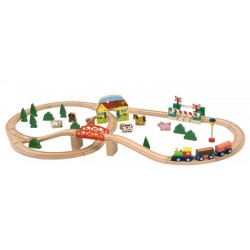Set Trenulete Ferma Happy Engine and Friends –  Railway Set din lemn 45 piese 