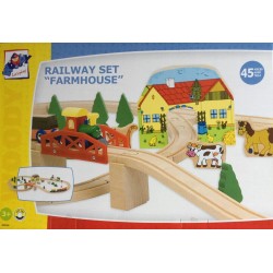 Set Trenulete Ferma Happy Engine and Friends –  Railway Set din lemn 45 piese 