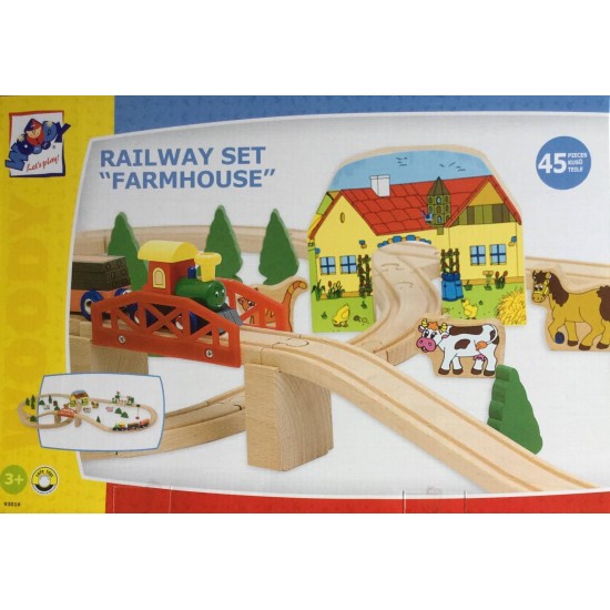 Set Trenulete Ferma Happy Engine and Friends –  Railway Set din lemn 45 piese 