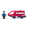 Locomotiva rosie electrica cu baterie cu conductor de tren si cabina decapotabila