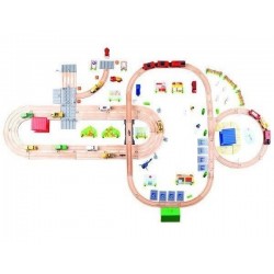 Set Trenulete Electrice cu Baterie Set complet Maxi de extindere cu sine si accesorii pentru trenulete din lemn- 176 piese