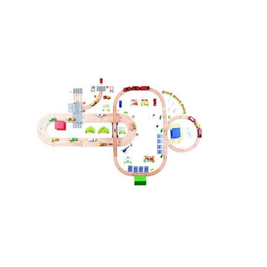 Set Trenulete Electrice cu Baterie Set complet Maxi de extindere cu sine si accesorii pentru trenulete din lemn- 176 piese