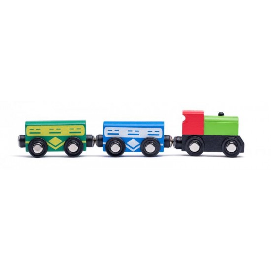 Set Trenulet din lemn Roller Coaster cu macara tunel si 130 de piese