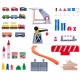 Set Trenulet din lemn Roller Coaster cu macara tunel si 130 de piese