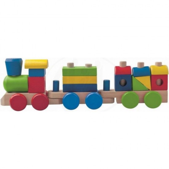 Trenulet din lemn cu cuburi colorate de tras- My First Train Woddy