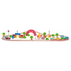 Set Trenulete Animal Zoo Train – Trenulet Gradina cu animale  Set din lemn de 118 cm cu 60 piese sine si accesorii 