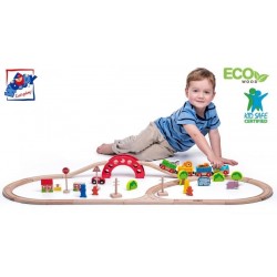 Set Trenulete Animal Zoo Train – Trenulet Gradina cu animale  Set din lemn de 118 cm cu 60 piese sine si accesorii 