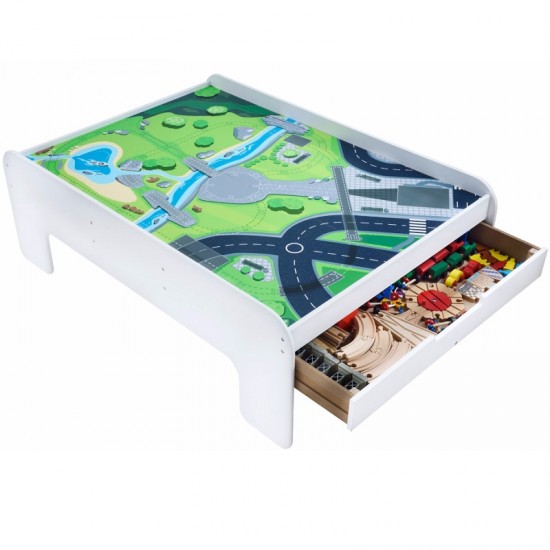 Set trenulet din lemn joaca Big City Rail cu masuta alba 