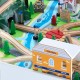 Set trenulet din lemn joaca Big City Rail cu masuta alba 