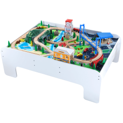 Set trenulet din lemn joaca Big City Rail cu masuta alba 