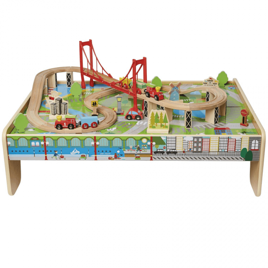 Set Trenulete cu masuta de joaca Carusel din lemn