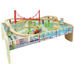 Set Trenulete cu masuta de joaca Carusel din lemn