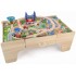Set trenulete din lemn Busy City 2 in 1  cu masuta de joaca si sertar si 80 de piese