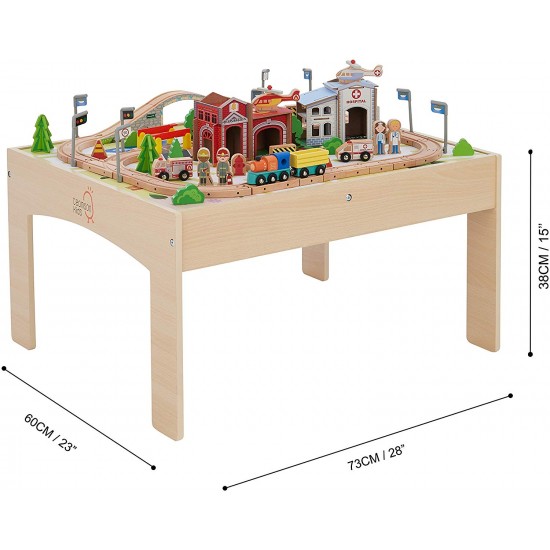 Set Trenulet din lemn Tara Natur - Green Country Wooden Train cu masuta de joaca 