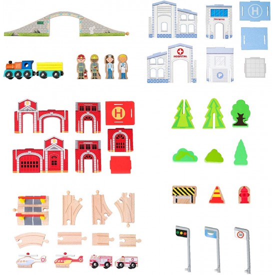 Set Trenulet din lemn Tara Verde - Green Country Wooden Train cu masuta de joaca 