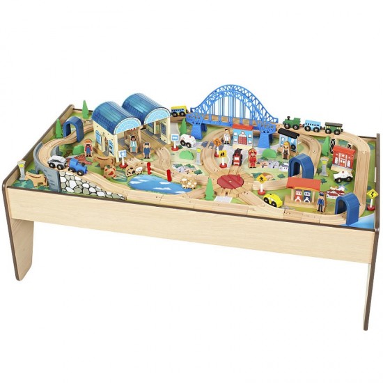 Set trenulete din lemn Universal All In One cu masuta de joaca Imaginarium