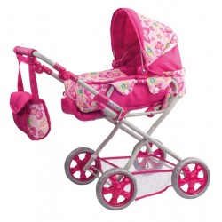 Carucior pliabil de jucarie pentru papusi cu accesorii Doll Pram