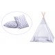 Cort mare copii stil indian Teepee White Grey Stars, XXL, alb-gri, include covoras / salteluta si perne