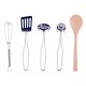 Set 10 accesorii inox lemn de jucarie pentru bucatarie copii - Woody Toy Pots Kitchen 